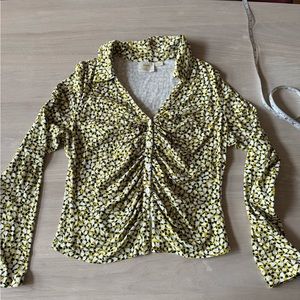 Patterned Maeve Ruched Collared Cotton Shirt